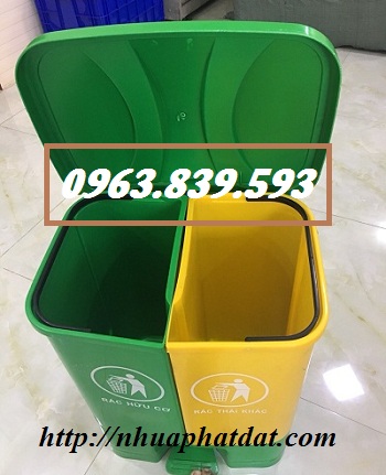 Thùng rác nhựa 2 ngăn đạp chân phân loại rác thải tại nguồn