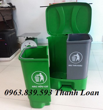 Thùng rác nhựa 2 ngăn đạp chân phân loại rác thải tại nguồn