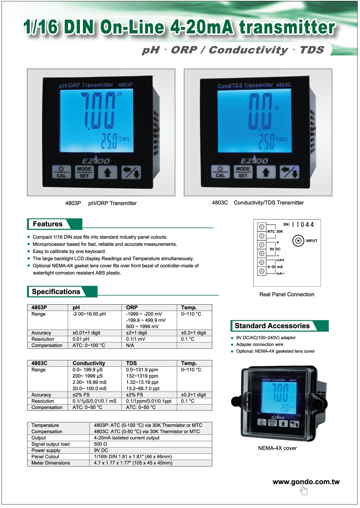 Thiết bị đo độ dẫn điện (EC) hoặc TDS model 4801C ( 2 Relay ON-OFF ) - 4803C ( 4-20mA )