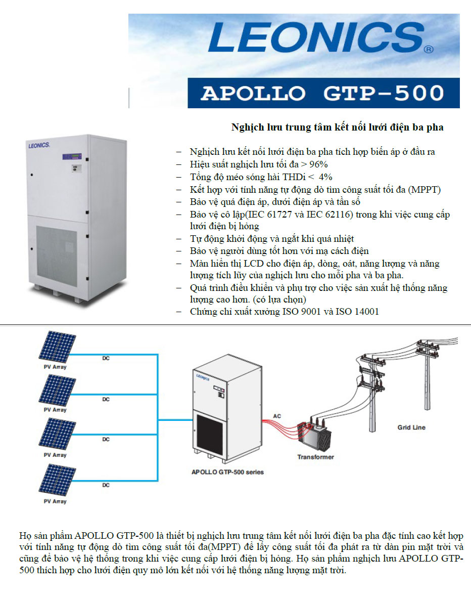 Nghịch lưu trung tâm ba pha kết hợp máy biến áp APOLLO